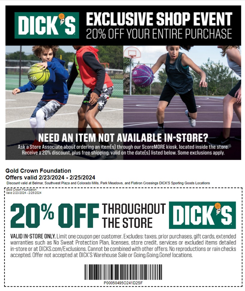 Dick's Sporting Goods Shopping Weekends! - Gold Crown Foundation